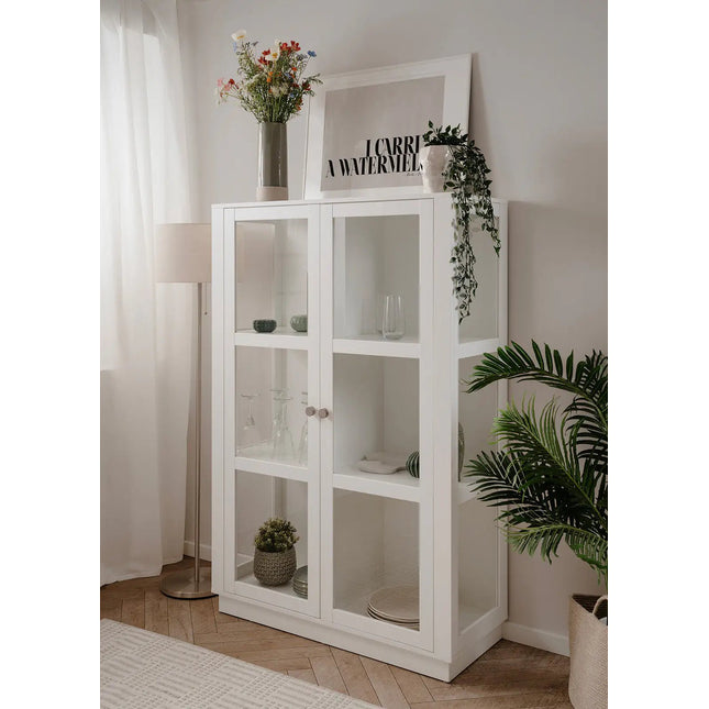ARLA – valkoinen vitriinikaappi 100×40×150 cm - KalusteDuo_Huonekaluliike_Vitriini