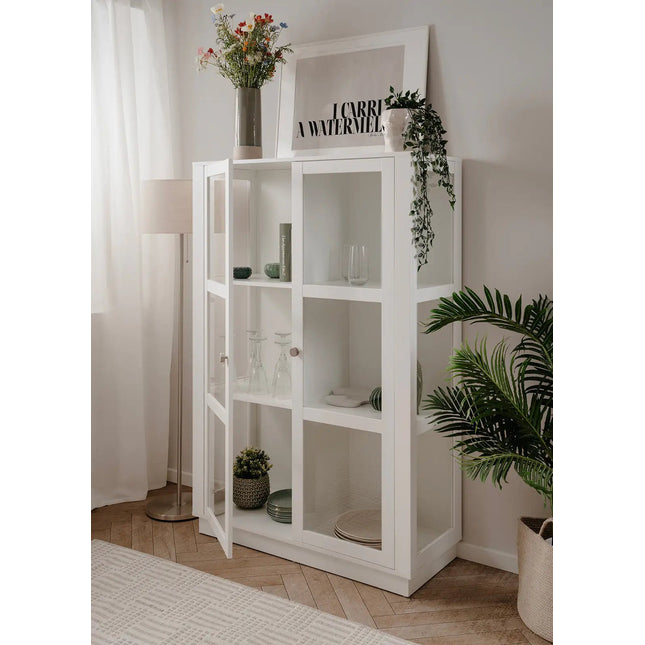 ARLA – valkoinen vitriinikaappi 100×40×150 cm - KalusteDuo_Huonekaluliike_Vitriini