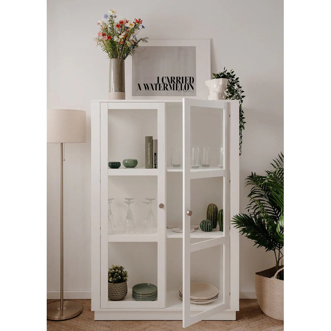 ARLA – valkoinen vitriinikaappi 100×40×150 cm - KalusteDuo_Huonekaluliike_Vitriini