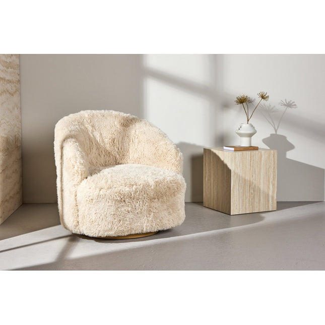 Astru nojatuoli - metalli puunvärinen/ beige tekoturkis - KalusteDuo_Huonekaluliike_Nojatuoli