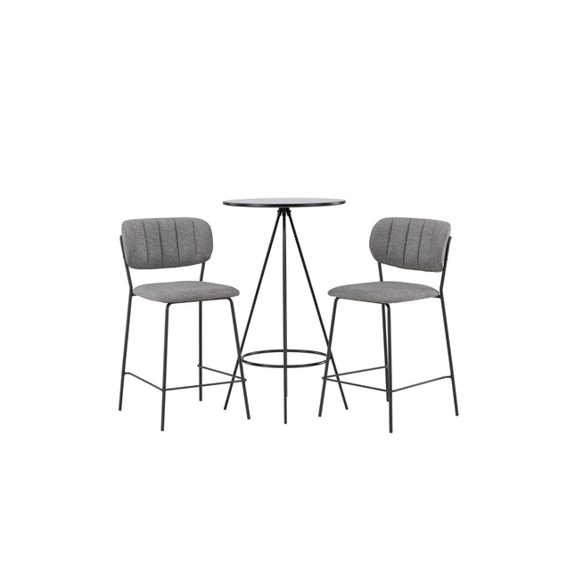 Bistro baaripöytä φ60 - musta / MDF viilulla +Bell baarituoli - musta / harmaa kangas - KalusteDuo_Huonekaluliike_Ruokailuryhmä
