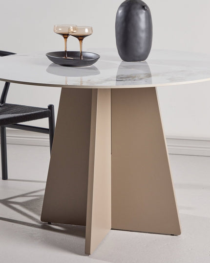 Bootcut pyöreä ruokapöytä φ110x75 cm - MDF beige / sintrattu kivi marmorinvärinen - KalusteDuo_Huonekaluliike_Ruokapöytä