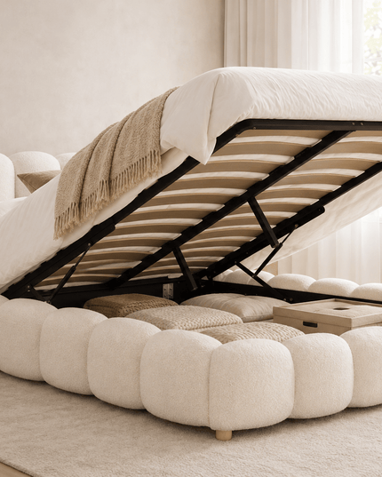 Bubble Haven – sängynrunko 160×200 cm bouclé‑kankaalla - #KalusteDuo_#Huonekaluliike_Sänky