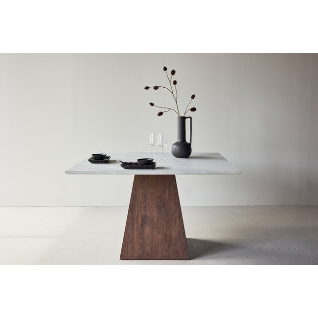 Cael neliömäinen ruokapöytä 120x120x75 cm - MDF 3D-paperi mocca / kivenvärinen - KalusteDuo_Huonekaluliike_Ruokapöytä