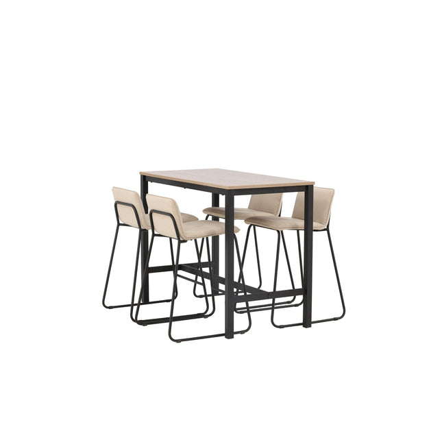 Camden baaripöytä - pähkinä / pähkinä MDF +Bisbee baarituoli - musta / beige mikrokuitu - KalusteDuo_Huonekaluliike_Ruokailuryhmä