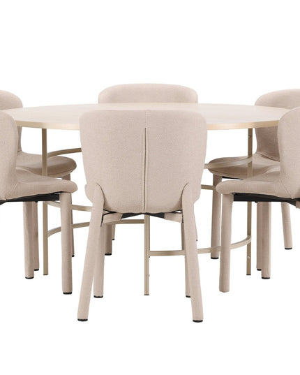 Copenhagen pöytä - valkolakattu/beige ja 6 Astoria tuolia - beige - KalusteDuo_Huonekaluliike_Ruokailuryhmä