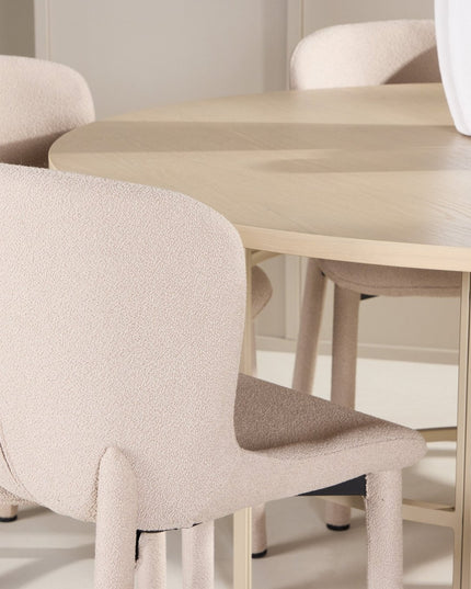 Copenhagen pöytä - valkolakattu/beige ja 6 Astoria tuolia - beige - KalusteDuo_Huonekaluliike_Ruokailuryhmä