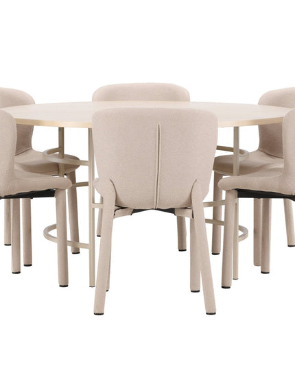 Copenhagen pöytä - valkolakattu/beige ja 6 Astoria tuolia - beige - KalusteDuo_Huonekaluliike_Ruokailuryhmä
