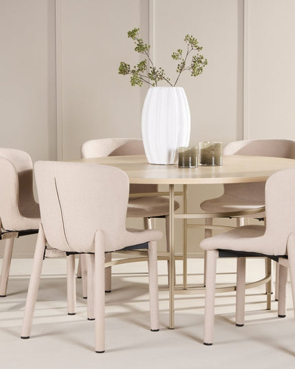 Copenhagen pöytä - valkolakattu/beige ja 6 Astoria tuolia - beige - KalusteDuo_Huonekaluliike_Ruokailuryhmä