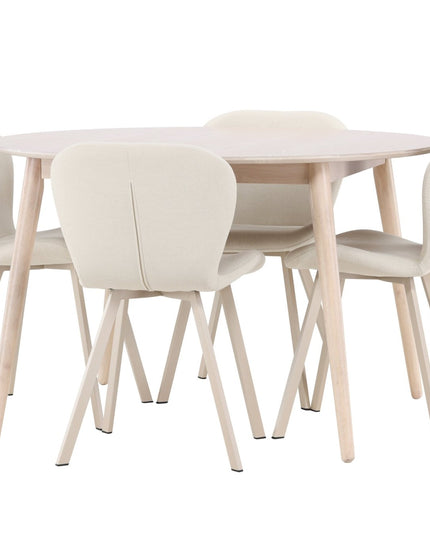 Flora pöytä - valkolakattu ja 4 Lilja tuolia - beige - KalusteDuo_Huonekaluliike_Ruokailuryhmä