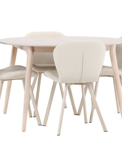 Flora pöytä - valkolakattu ja 4 Lilja tuolia - beige - KalusteDuo_Huonekaluliike_Ruokailuryhmä