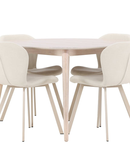 Flora pöytä - valkolakattu ja 4 Lilja tuolia - beige - KalusteDuo_Huonekaluliike_Ruokailuryhmä