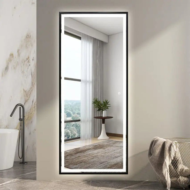 Fortun LED‑seinäpeili 80×180 cm – huurtumaton, musta kehys - KalusteDuo_Huonekaluliike_LED-peilit
