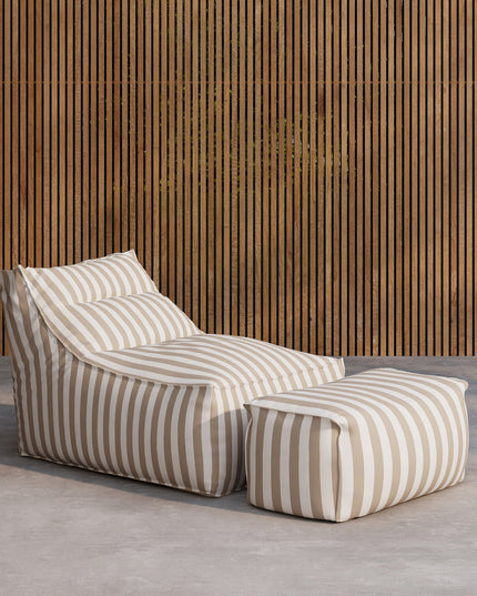 Redang relaxsäck med puff - vit / beige randig