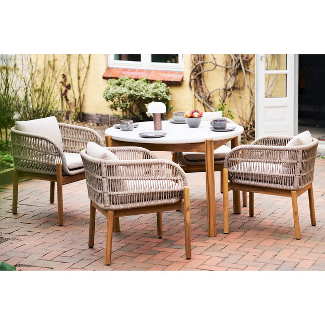 House Nordic Terracina ‑ruokailuryhmä ø120 cm – 4 hengelle, beige - KalusteDuo_Huonekaluliike_pihakaluste setti