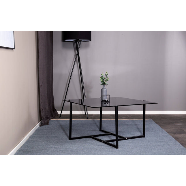 Hybrid sohvapöytä - musta / harmaa savulasi 80*80cm - KalusteDuo_Huonekaluliike_Pöytä