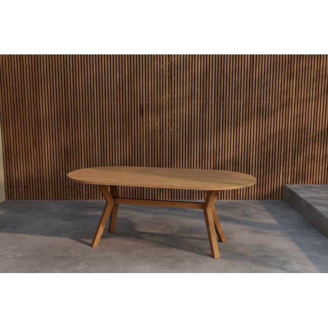 Kenya soikea ruokapöytä 200x100x75 cm - luonnonvärinen tiikki - KalusteDuo_Huonekaluliike_Ruokapöytä ulkokäyttöön