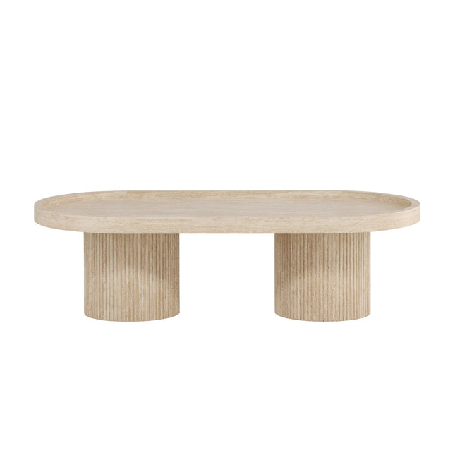 Krille sohvapöytä 120x60x35 cm - MDF ja 3D-paperi / travertiininvärinen - KalusteDuo_Huonekaluliike_Pöytä
