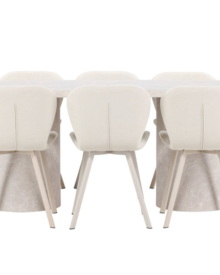 Narvik pöytä - beige ja 6 Lilja tuolia - beige - KalusteDuo_Huonekaluliike_Ruokailuryhmä