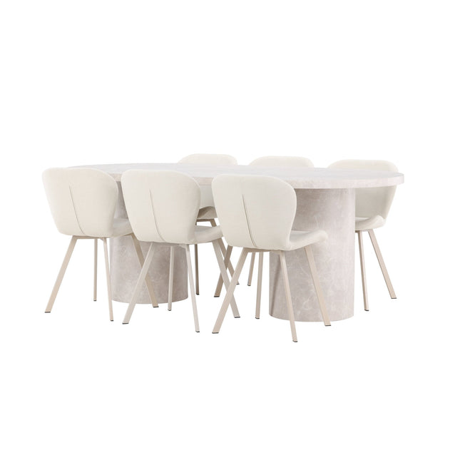 Narvik pöytä - beige ja 6 Lilja tuolia - beige - KalusteDuo_Huonekaluliike_Ruokailuryhmä