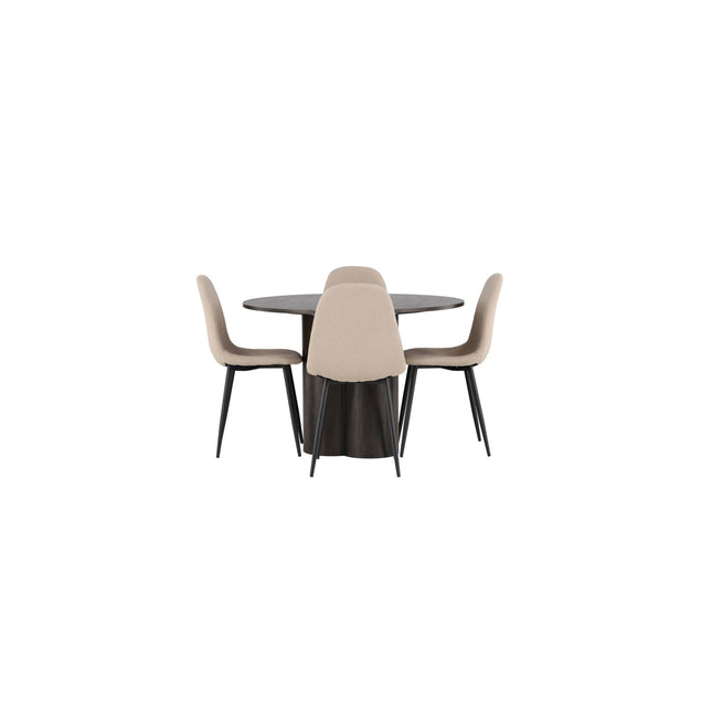 Olivia ruokapöytä 110 cm - mocca / mocca viilu + 4kpl Polar ruokatuoleja - musta / beige bouclé - KalusteDuo_Huonekaluliike_Ruokailuryhmä