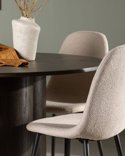Olivia ruokapöytä 110 cm - mocca / mocca viilu + 4kpl Polar ruokatuoleja - musta / beige bouclé - KalusteDuo_Huonekaluliike_Ruokailuryhmä