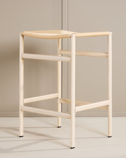 Polly baarituoli 2 kpl - valkolakattu / beige luonnonköysi - KalusteDuo_Huonekaluliike_Tuoli