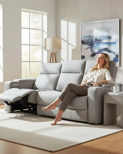 Relax 3-istuttava recliner sohva, kangas hopea - KalusteDuo_Huonekaluliike_recliner sohva