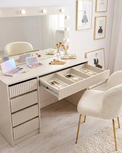 Stella Meikkipöytä Valoilla beige 120 cm - KalusteDuo_Huonekaluliike_Meikkipöytä