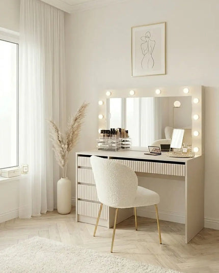 Stella Meikkipöytä Valoilla beige 120 cm - KalusteDuo_Huonekaluliike_Meikkipöytä