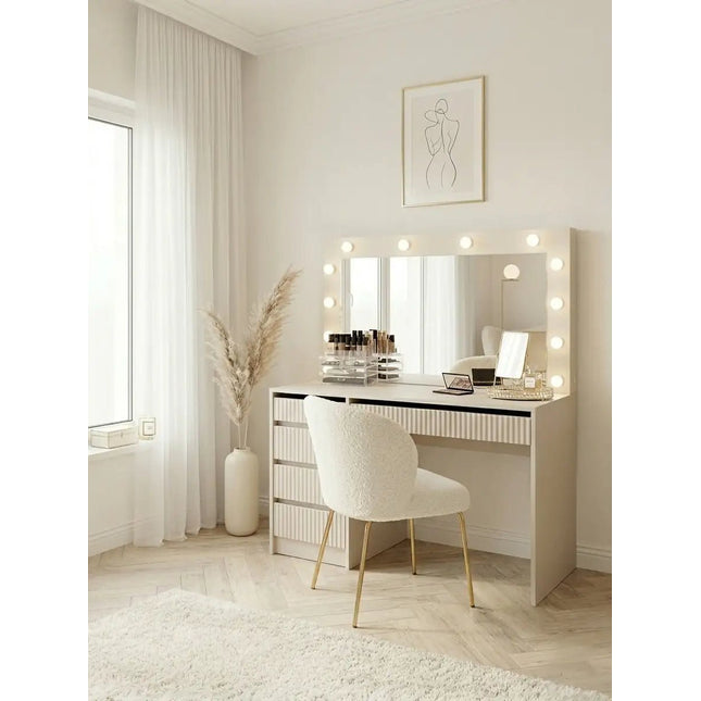 Stella Meikkipöytä Valoilla beige 120 cm - KalusteDuo_Huonekaluliike_Meikkipöytä