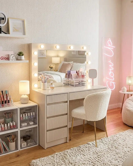 Stella Meikkipöytä Valoilla beige 120 cm - KalusteDuo_Huonekaluliike_Meikkipöytä