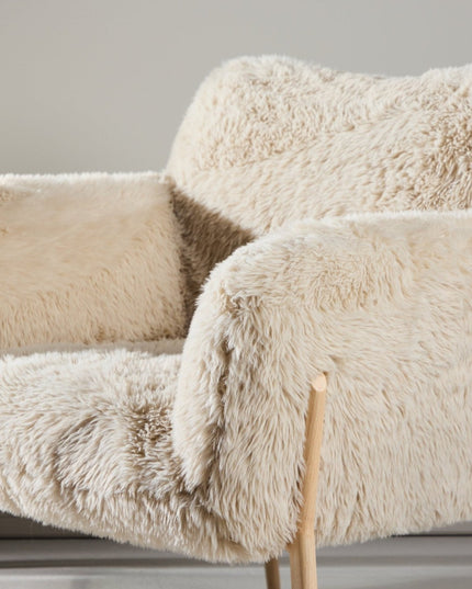 Zenzi nojatuoli - puunvärinen teräsrunko / beige tekoturkis - KalusteDuo_Huonekaluliike_Nojatuoli